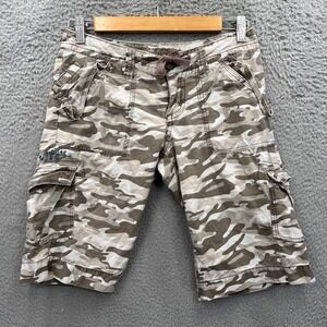 Camo Bermuda‎ Shorts Drawstring Waist Khaki Capri Skater Grunge 90s Gorpcore